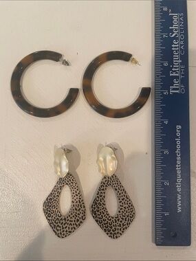 Tortoiseshell Hoop and Leopard Drop Earring Set - Brown & Cream